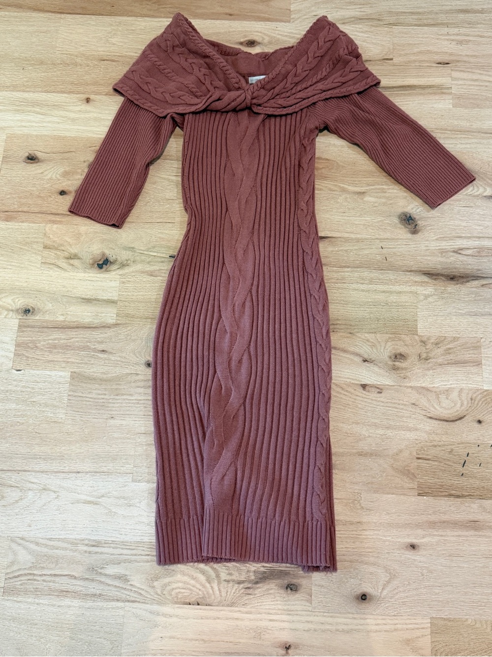 Off-Shoulder Cable Knit Midi Dress